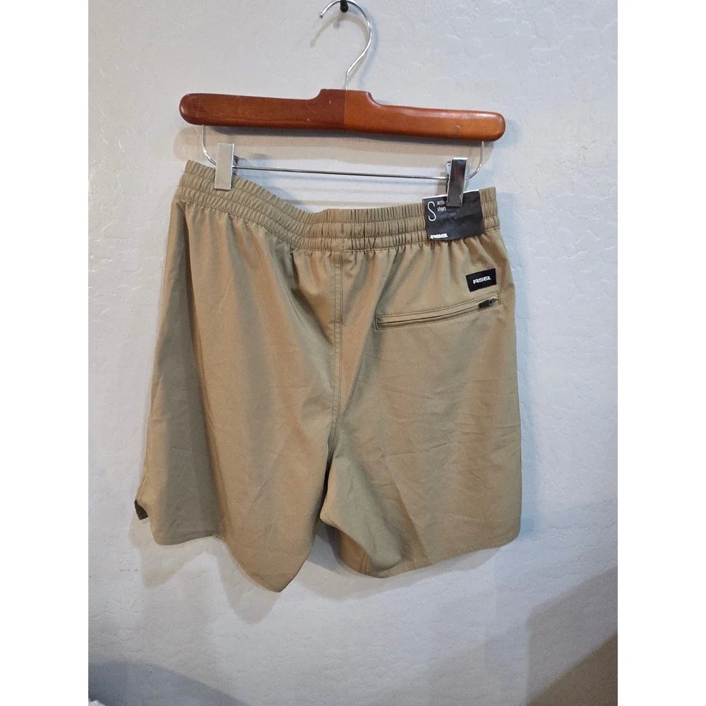 RSQ Active Shorts Mens Small Khaki Tan Elastic Waist Drawstring NWT MAS202201